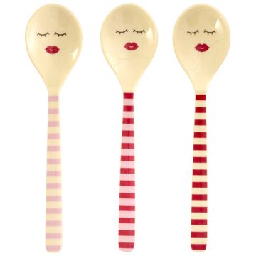 RICE 3 Melamine TEASPOONS Striped Red/Pink