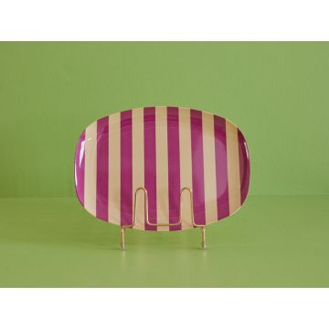 RICE Melamine Rectangular Plate STRIPES plum