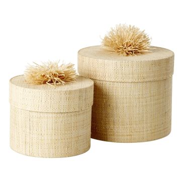 RICE Aufbewahrungskorb 2-er Set POM POM natur