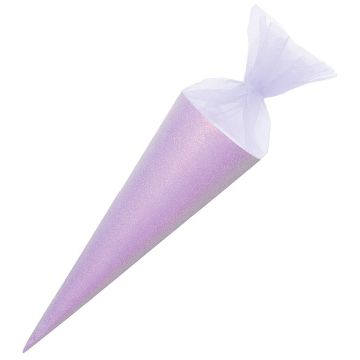 Rico Design SCHOOL CONE with Tulle Closure Violet/Glitter (35 cm)