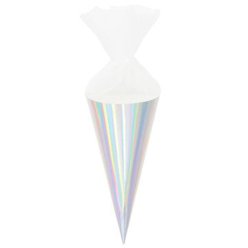 Rico Design SCHULTÜTE mit Tüllverschluss Weiß/Irisierend (20cm)