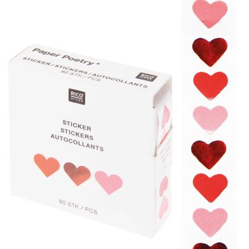 Rico Design 80 Stickers Small HEARTS red