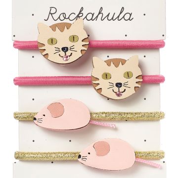 Rockahula 4 HAIR TIES Tabby Cat & Mouse