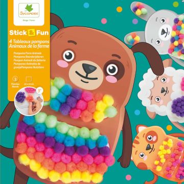 Sycomore POMPOMS CRAFT KIT "Stick & Fun" Farm Animals (3 years+)