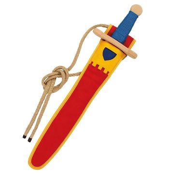 VAH Ritter HOLZSCHWERT mit Halterung LANDSKNECHT Rot & Gelb (48cm)