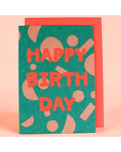 Ava & Yves Geburtstags GRU&szlig;KARTE "Happy Birthday" Geo-Muster Neon Gr&uuml;n/Pink