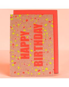 Ava & Yves Geburtstags GRU&szlig;KARTE "Happy Birthday" Terrazzo Neon