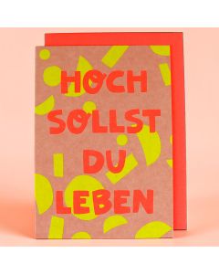 Ava & Yves Geburtstags GRU&szlig;KARTE "Hoch Sollst Du Leben" Geo-Muster Neon Pink/Gelb