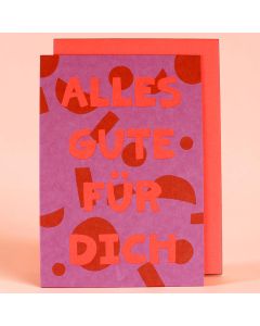 Ava & Yves GRU&szlig;KARTE "Alles Gute f&uuml;r Dich" Geo-Muster Neon Violett/Nougat