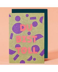 Ava & Yves GRU&szlig;KARTE "Du Bist Toll" Geo-Muster Neon Senf/Lila
