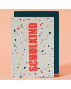 Ava & Yves GRU&szlig;KARTE "Schulkind" Terrazzo Neon