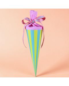 Ava & Yves Striped SCHOOL CONE Mint/Lemon/Pink (35 cm)
