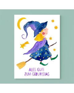 Frau Ottilie Birthday POSTCARD "Alles Gute zum Geburtstag" Little Witch