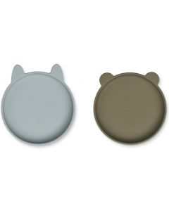 LIEWOOD 2 Silikon Kinderteller OLIVIA Blue Fog/Khaki Mix
