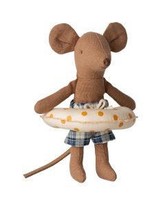 Maileg Little Brother BEACH MOUSE with Swimming Ring Yellow-dotted