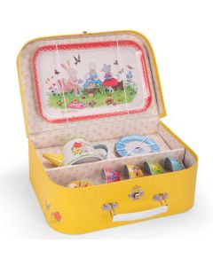 Moulin Roty Metall PUPPENGESCHIRR im Koffer "La Grande Famille"