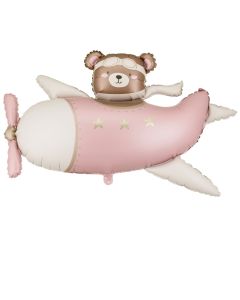 PartyDeco FOLIENBALLON B&auml;r im Flugzeug Hellrosa (94x61cm)
