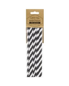 PartyDeco 10 Papier STROHHALME schwarz-wei&szlig;