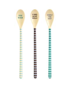 RICE 3 Melamine Latte Macchiato SPOONS Striped Blue/Green