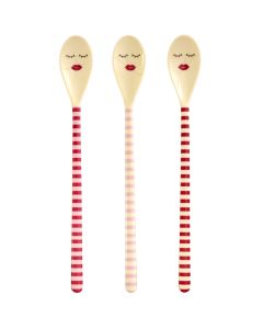 RICE 3 Melamine Latte Macchiato SPOONS Striped Pink/Red