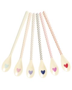 RICE 6 Lange Melamin LATTE L&Ouml;FFEL "Favorite Hearts" Herzen