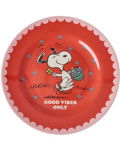 RICE x PEANUTS Kleiner Melamin TELLER SNOOPY "Good Vibes Only" Rot (&Oslash;20 cm)