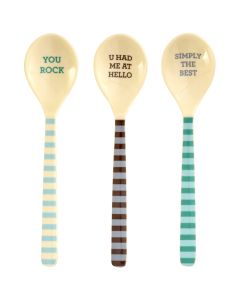 RICE 3 Melamine TEASPOONS Striped Blue/Green