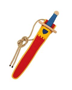 VAH Ritter HOLZSCHWERT mit Halterung LANDSKNECHT Rot & Gelb (48cm)